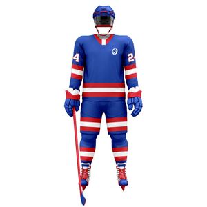 Uniforme de Hockey sobre Hielo Azul, Blanco y Rojo para Hombre, Conjunto Profesional de Jersey y Pantalones, Transpirable, Ligero, para Partidos Deportivos en Equipo - Product Image 1