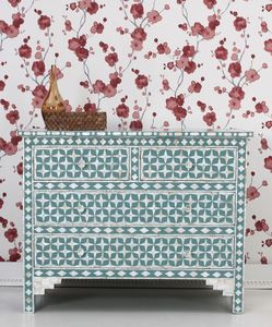 Table de chevet moderne personnalisée en os poli fait main avec incrustations florales, commode à tiroirs pour salle à manger, salon et chambre à coucher - Product Image 5