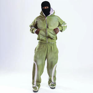 ชุดฮู้ดดี้ผ้าเฟรนช์เทอร์รี่ลายปักสไตล์วินเทจสำหรับผู้ชาย พร้อมกางเกงขายาวซิปแบบหนาพิเศษสำหรับฤดูหนาว - Product Image 1