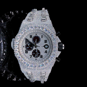 Reloj Cronógrafo de Lujo para Hombre de Acero Inoxidable con Bisel y Correa con Diamantes, 42 mm, Movimiento de Cuarzo Analógico, Cierre Plegable - Product Image 1