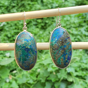 Vente en gros, approvisionnement en vrac, boucles d'oreilles pendantes ovales classiques en argent sterling 925 plaqué or, azurite, bijoux de corps, mariage - Product Image 4