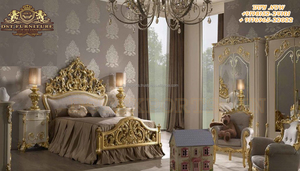 Ensemble de meuble de chambre King européenne, 6 pièces, meubles de chambre principale luxueux, finition en noyer, sculpté à la main - Product Image 3