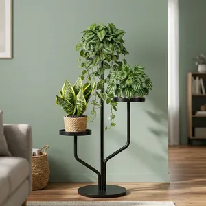Support à plantes en métal à 3 niveaux, design branche d'arbre, pour plantes d'intérieur et d'extérieur, support de pot de fleurs, présentoir pour balcon, jardin, terrasse - Product Image 6
