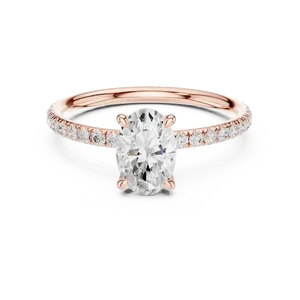 Bague de fiançailles en diamant de laboratoire taille ovale, or massif 18 carats, certifiée IGI, VVS E-F, avec bande pavée éternelle, bijoux de luxe fins unisexes - Product Image 3