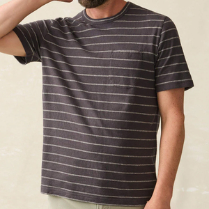 Camiseta de Manga Corta para Hombre, Camisetas de Algodón para Hombre, Camiseta a Rayas de Verano, Camiseta Orgánica con Bolsillo, Camisetas Casuales - Product Image 4