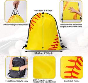Yellow Softball Themed <b>Drawstring</b> Bag 40.64cm x 33.02cm Foldable Polyester Sports <b>Backpack</b> for Gym Outdoor Use - Product Image 1