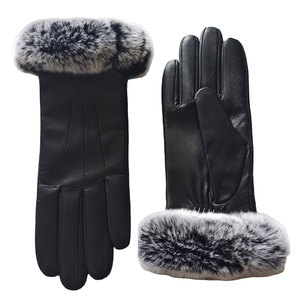 New Winter Season Women's Soft Leather Touchscreen Plain Dressing <b>Gloves</b> with Fur Trim Warm for Casual Use - Product Image 2