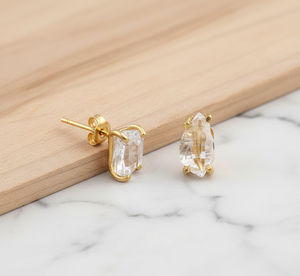 Boucles d'oreilles clous en argent sterling 925 plaqué or et rhodium avec diamants Herkimer pour fiançailles, mariage et cadeaux d'anniversaire - Product Image 6