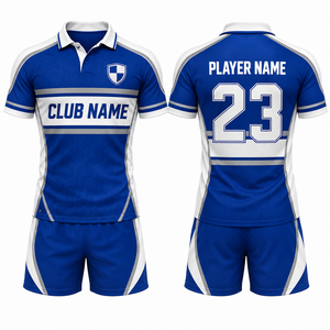 Maillot de football pour homme, manches courtes, bleu et blanc, sublimé, anti-humidité, coton/fibre de bambou, coupe classique, adulte, entièrement imprimé - Product Image 1