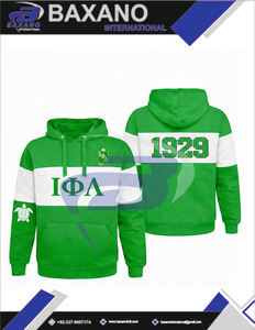 Sudadera con capucha de panel verde y blanco de Iota Phi Lambda Sorority para invierno, con diseño de bordado y ribete, ropa universitaria. - Product Image 6