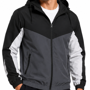 Veste coupe-vent à capuche pour homme, design bicolore, imperméable, légère, vêtements de sport actifs, noir foncé - Product Image 2