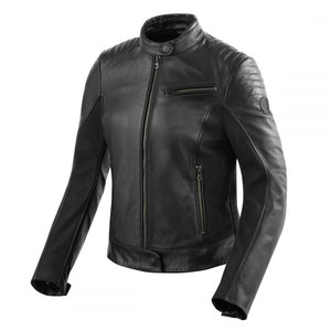 Women Genuine <b>Leather</b> Motorcycle Jacket Stand Collar Full Sleeve Zipper Closure Solid Black Regular Length Autumn/Winter Wear - Product Image 1