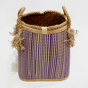Paniers de rangement en rotin naturel rayé violet avec poignées, rectangulaires, style folklorique, multi-usages, décoration intérieure - Product Image 3