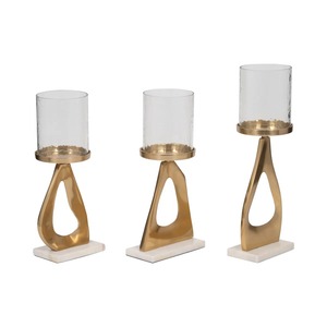 Ensemble de 3 porte-bougies élégants en aluminium, marbre et verre, supports décoratifs de luxe pour bougies, décoration intérieure moderne à prix abordable - Product Image 4