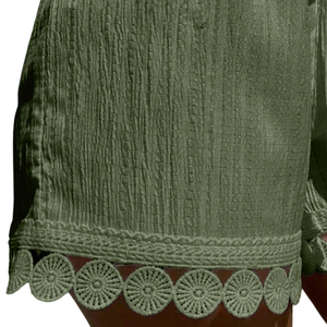 Shorts de plage décontractés pour femmes, taille haute, avec cordon de serrage, bordure en dentelle, légers, pour les vacances d'été, coupe décontractée, couleur vert olive - Product Image 5