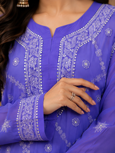 Elegant Traditional Georgette Chikankari <b>Kurti</b> - Purple Lucknowi Thread Embroidered Women Festive And Casual Wear <b>Kurti</b> - Product Image 4