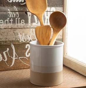 Porte-ustensiles en céramique grès minimaliste, glaçure bicolore, cuisson à haute température, corps épais, durable, résistant à la chaleur, organisateur de comptoir de cuisine - Product Image 3