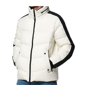 <b>Men's</b> <b>White</b> Patchwork Puffer Jacket With Stand Collar Zipper Closure Custom Logo Down Filled Winter <b>Coat</b> Casual Style - Product Image 5