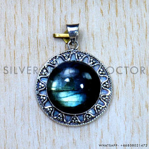 Pendentifs uniques en argent sterling 925 naturel, sertis de labradorite ronde, design unique, faits à la main - Product Image 2