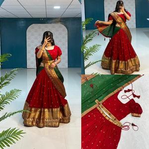 FANCY BLOOMING GEORGETTE SECUENCIA TRABAJO LISTO PARA LLEVAR LEHENGA CHOLI CON DUPATTA ROJO - Product Image 2