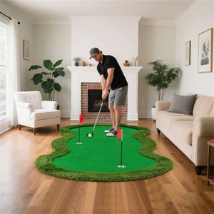 Tapis de putting de golf intérieur/extérieur en gazon synthétique PP+PE haute densité 10x5 pieds (vert) avec 3 trous grandeur nature et drapeaux – Équipement d'entraînement essentiel - Product Image 2