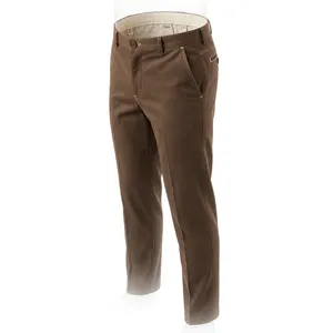 Men's Brown Straight Fit Polyester <b>Trousers</b> High Waist Formal Flat Front Elastic Waist Anti-Wrinkle Lightweight <b>Summer</b> Wear - Product Image 5