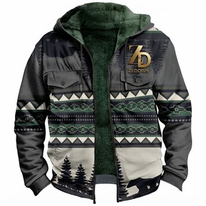 Sudadera con Capucha de Forro Polar Térmico para Hombre, 350g, Tejida, con Logotipo Personalizado, Gruesa, Transpirable, Estilo Urbano, con Cierre, de Alta Calidad, Servicio OEM, Diseño Geométrico - Product Image 3