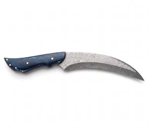 Outil artisanal en acier de Damas à profil incurvé avec manche en résine bleue, pièce de présentation exécutive - Product Image 6