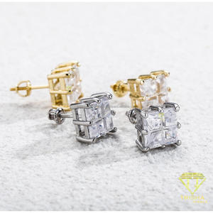 Pendientes Cuadrados de Plata de Ley 925 con Diamantes de Moissanita, Tono Dorado, Joyería de Lujo para Compradores Mayoristas - Product Image 2