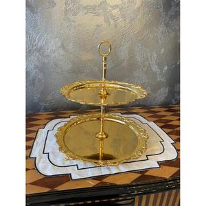 Support à gâteau doré à 3 niveaux avec plateaux et assiettes en forme de fleur, réutilisable, en métal, décoration de dessert de luxe, pour mariage - Product Image 5