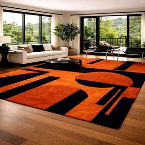 Bold Abstract Orange Black <b>Hand</b> <b>Tufted</b> Carpet Modern Area <b>Rug</b> Soft Durable <b>Rug</b> for Living Room Office Hotel Lobby Decor - Product Image 6