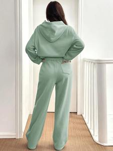 Custom Women's Sage <b>Green</b> Oversized Hoodie Tracksuit Set Fleece Sweatshirt Jogger Pants Casual OEM Manufacturer Clothing - Product Image 3