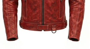 Blouson de moto d'hiver rouge en similicuir avec protections d'épaule, veste de tourisme zippée, OEM - Product Image 3
