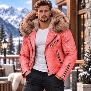 <b>Men's</b> High Quality Embossed Python Leather <b>Summer</b> Breathable Casual Motorcycle Jacket Designer Biker <b>Coat</b> | Herren Lederjacke | - Product Image 3
