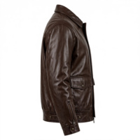 Veste en cuir marron pour homme AMKOOR, col rabattu, fermeture éclair, style motard, coupe classique, automne-hiver
