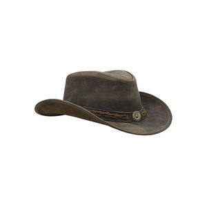 Leather Cowboy <b>Hat</b> Brown Wide Brim With Decorative Band And Concho - Product Image 1