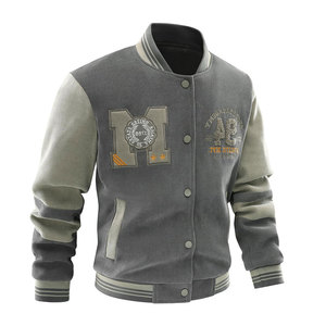 Men's Woolen Varsity <b>Jacket</b> Stand Collar Embroidered <b>Patch</b> Color Block Regular Fit Zipper Front Winter Outerwear Finished Quick - Product Image 1