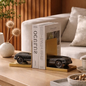 Porte-livres vintage en aluminium coulé, design nouveau, avec base en bois de manguier, ensemble décoratif pour automobile, organiseur de bureau de luxe - Product Image 3
