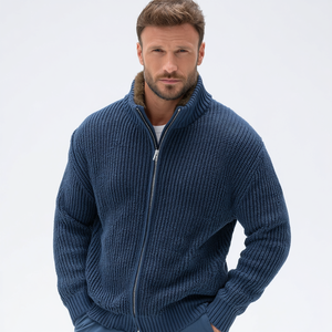 Zipper Men's Wool Knitted <b>Cardigan</b> <b>Sweater</b> Full Sleeve Zipper Closure Solid Color Thick Winter Wear - Product Image 6
