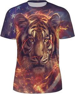 Men's Tiger Face <b>Animal</b> <b>Pattern</b> Short Sleeve O-Neck T-Shirt DTF Printed Street Style Oversized Fit <b>Knitted</b> 100% Cotton - Product Image 1