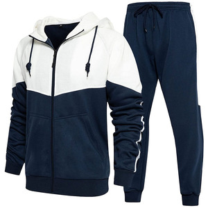 Conjunto Deportivo de 2 Piezas para Hombre, Color Azul Marino y Blanco, Chaqueta con Capucha y Cremallera de Manga Larga con Bolsillos Laterales, Ropa Casual de Otoño - Product Image 1