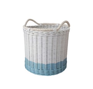 Modern White And Blue Ombre Rattan <b>Basket</b> With <b>Rope</b> Handles Handmade Woven Storage Container Decorative Organizer For Room - Product Image 1