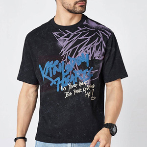 เสื้อยืดพิมพ์ลายกราฟฟิตีสีดำผ้าฝ้าย 100% สำหรับผู้ชายขายดีที่สุด เสื้อยืดโอเวอร์ไซส์สไตล์สตรีทแวร์ พิมพ์ลายกราฟิก โลโก้แบบกำหนดเอง เสื้อผ้าลำลอง - Product Image 2