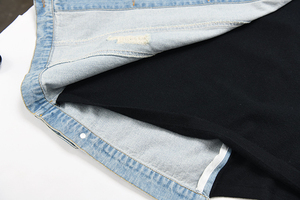 Mixed Media Hoodies Hybrid Denim <b>Jacket</b> Black Sweatshirt Women's Belted Patchwork Long Sleeve Casual Streetwear Trendy Apparel - Product Image 5