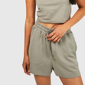 Nouveauté 2026 : Short tricoté gris uni pour femme, taille élastique, décontracté, respirant, coupe droite, taille mi-haute avec poches, tendance - Product Image 1