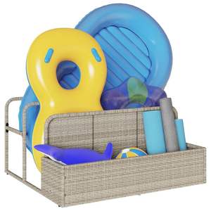 Produit en acier thermolaqué gris clair avec rangement flottant pour piscine en rotin PE - Product Image 4
