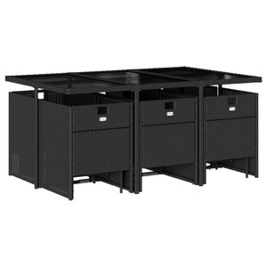 Set da pranzo con Patio in Poly Rattan nero da 11 pezzi con cuscini mobili da esterno - Product Image 3