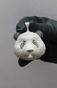 Pendentif Visage de Panda Adorable en Argent 925 avec Moissanite Micro-Pavée, Breloque Thème Dessin Animé, Bijou Unisexe Idéal pour Cadeau - Product Image 5