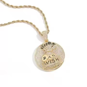 Collier pendentif portefeuille Hip Hop, diamant glacé, en argent 925 plaqué or, breloque disque rond géométrique pour soirée - Product Image 2