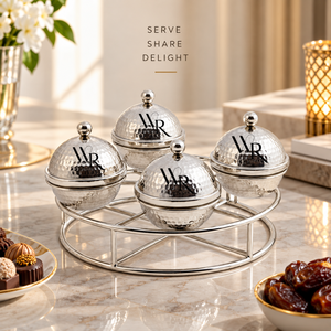 Decorative Silver Snack Bowls with Knobbed Lids and Circular Rack | Premium Tableware for Dates <b>Chocolates</b> Nuts Candy and <b>Treats</b> - Product Image 3